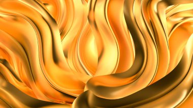 Saten kumaşlı lüks altın arka plan. 3d görüntüleme, 3d illüstrasyon.