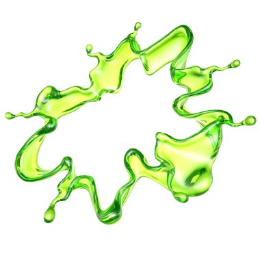 Şeffaf yeşil bir sıvı damlası. 3d görüntüleme, 3d illüstrasyon.