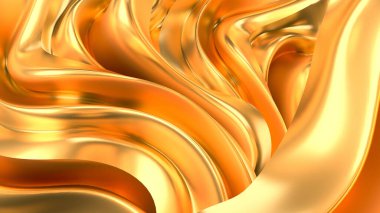 Saten kumaşlı lüks altın arka plan. 3d görüntüleme, 3d illüstrasyon.