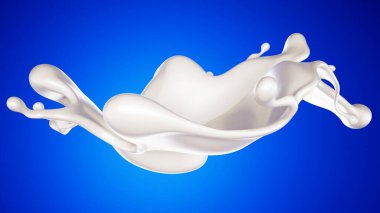 Mavi arka planda bir tutam süt. 3d görüntüleme, 3d illüstrasyon.