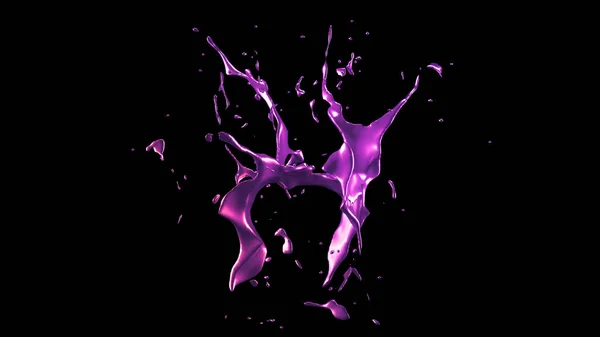 一个紫色金属的飞溅 3D渲染 3D说明 — 图库照片