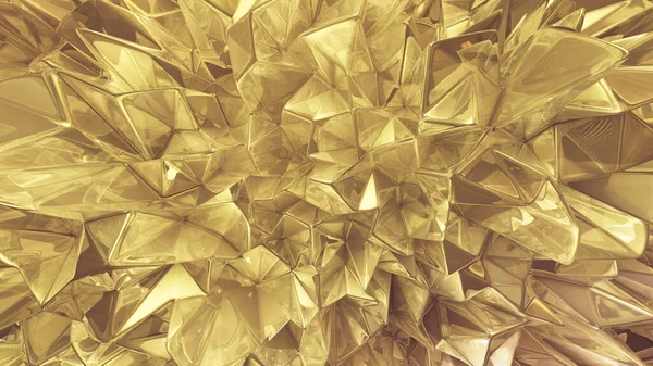 Fundo Cristal Dourado Amarelo Com Triângulos Renderização Ilustração — Fotografia de Stock