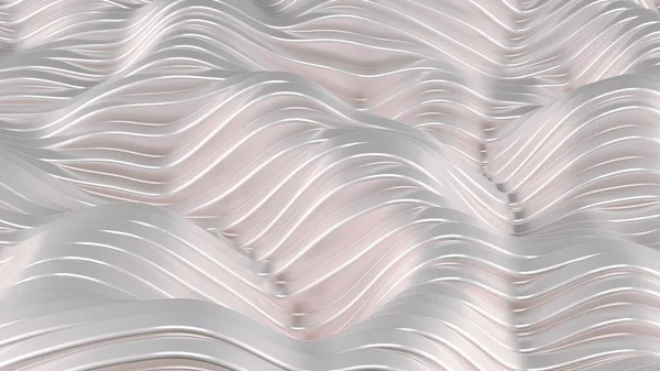 波と線で白い銀金属の背景 3Dレンダリング 3Dイラスト — ストック写真