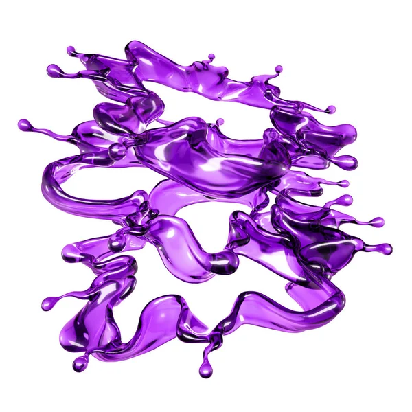 Una Spruzzata Liquido Trasparente Colore Viola Fondo Bianco Rendering Illustrazione — Foto Stock