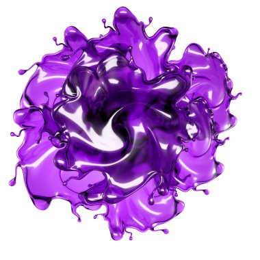 Beyaz arka planda mor rengin şeffaf sıvısı. 3d görüntüleme, 3d illüstrasyon.