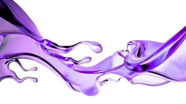 紫色透明液体的飞溅 3D渲染 3D说明 — 图库照片