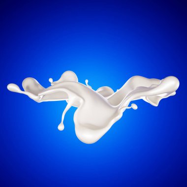 Mavi arka planda bir tutam süt. 3d görüntüleme, 3d illüstrasyon.