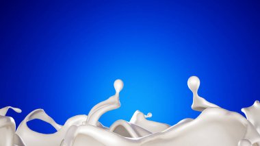 Mavi arka planda bir tutam süt. 3d görüntüleme, 3d illüstrasyon.