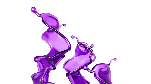 Una Spruzzata Liquido Trasparente Colore Viola Fondo Bianco Rendering Illustrazione — Foto Stock