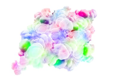 Beyaz arka planda çok renkli duman var. 3d görüntüleme, 3d illüstrasyon.