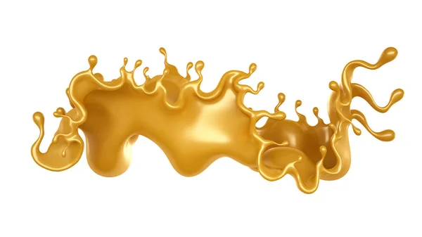 Salpicos Dourados Caramelo Sobre Fundo Branco Renderização Ilustração — Fotografia de Stock