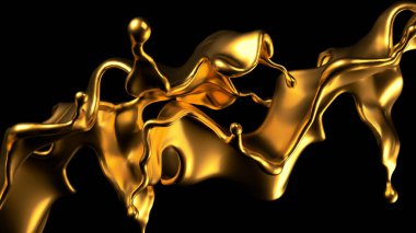 Şatafatlı altın bir sıvı sıçraması. 3d görüntüleme, 3d illüstrasyon.