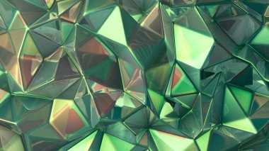 Üçgenli yeşil kristal arka plan. 3d görüntüleme, 3d illüstrasyon.