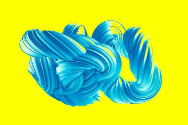 Sarı arka planda soyut turkuaz şekil. 3d görüntüleme, 3d illüstrasyon.