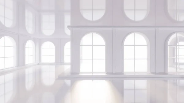 Роскошный Белый Пустой Интерьер Окнами Рендеринг Иллюстрация — стоковое фото