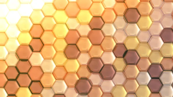 Gyllene Geometriska Bakgrund Med Hexagoner Återgivning Illustration — Stockfoto