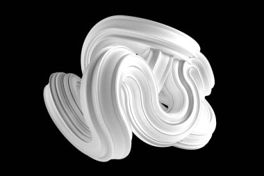 Siyah arkaplanda soyut beyaz şekil. 3d görüntüleme, 3d illüstrasyon.