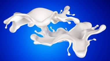 Mavi arka planda bir tutam süt. 3d görüntüleme, 3d illüstrasyon.