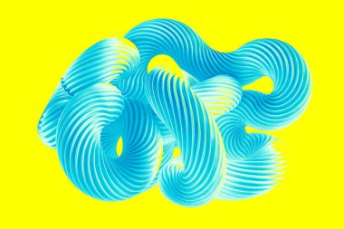 Sarı arka planda soyut turkuaz şekil. 3d görüntüleme, 3d illüstrasyon.