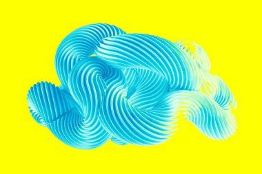 Sarı arka planda soyut turkuaz şekil. 3d görüntüleme, 3d illüstrasyon.