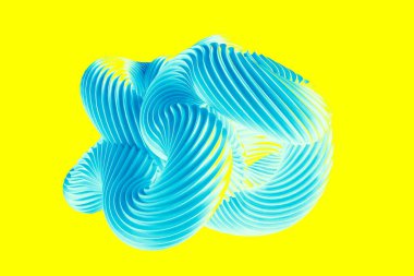 Sarı arka planda soyut turkuaz şekil. 3d görüntüleme, 3d illüstrasyon.