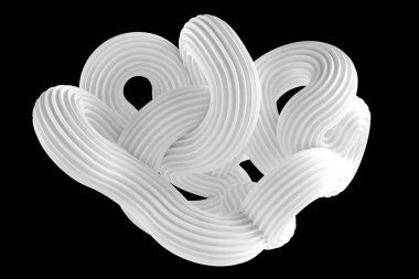 Siyah arkaplanda soyut beyaz şekil. 3d görüntüleme, 3d illüstrasyon.