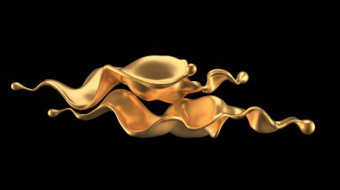 Şatafatlı altın bir sıvı sıçraması. 3d görüntüleme, 3d illüstrasyon.