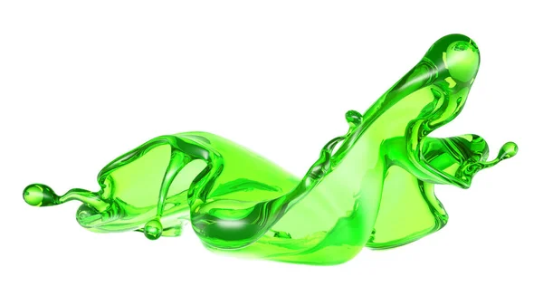 Splash Líquido Transparente Uma Cor Verde Fundo Branco Renderização Ilustração — Fotografia de Stock