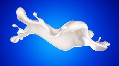 Mavi arka planda bir tutam süt. 3d görüntüleme, 3d illüstrasyon.