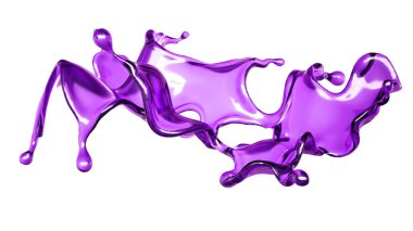 Beyaz arka planda mor rengin şeffaf sıvısı. 3d görüntüleme, 3d illüstrasyon.