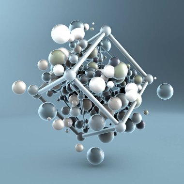 Toplarla soyut gri yapı arka planı. 3d görüntüleme, 3d illüstrasyon.