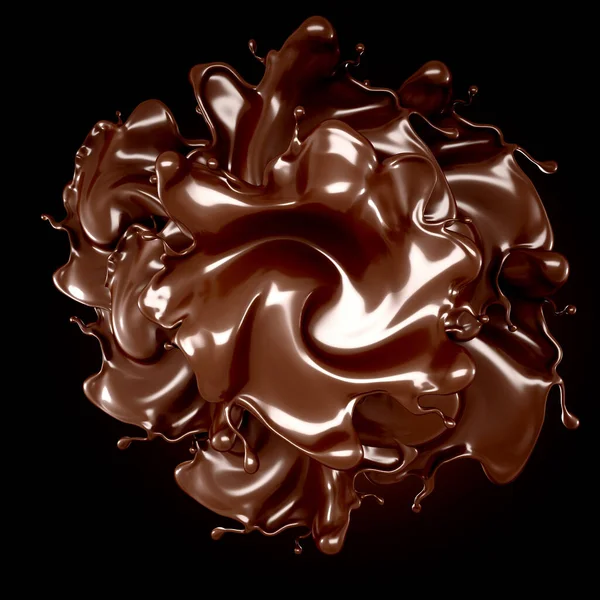 茶色の背景にチョコレートのスプラッシュ 3Dレンダリング 3Dイラスト — ストック写真