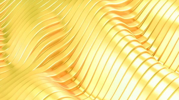 Gold metal background with waves and lines. 3d rendering, 3d illustration.