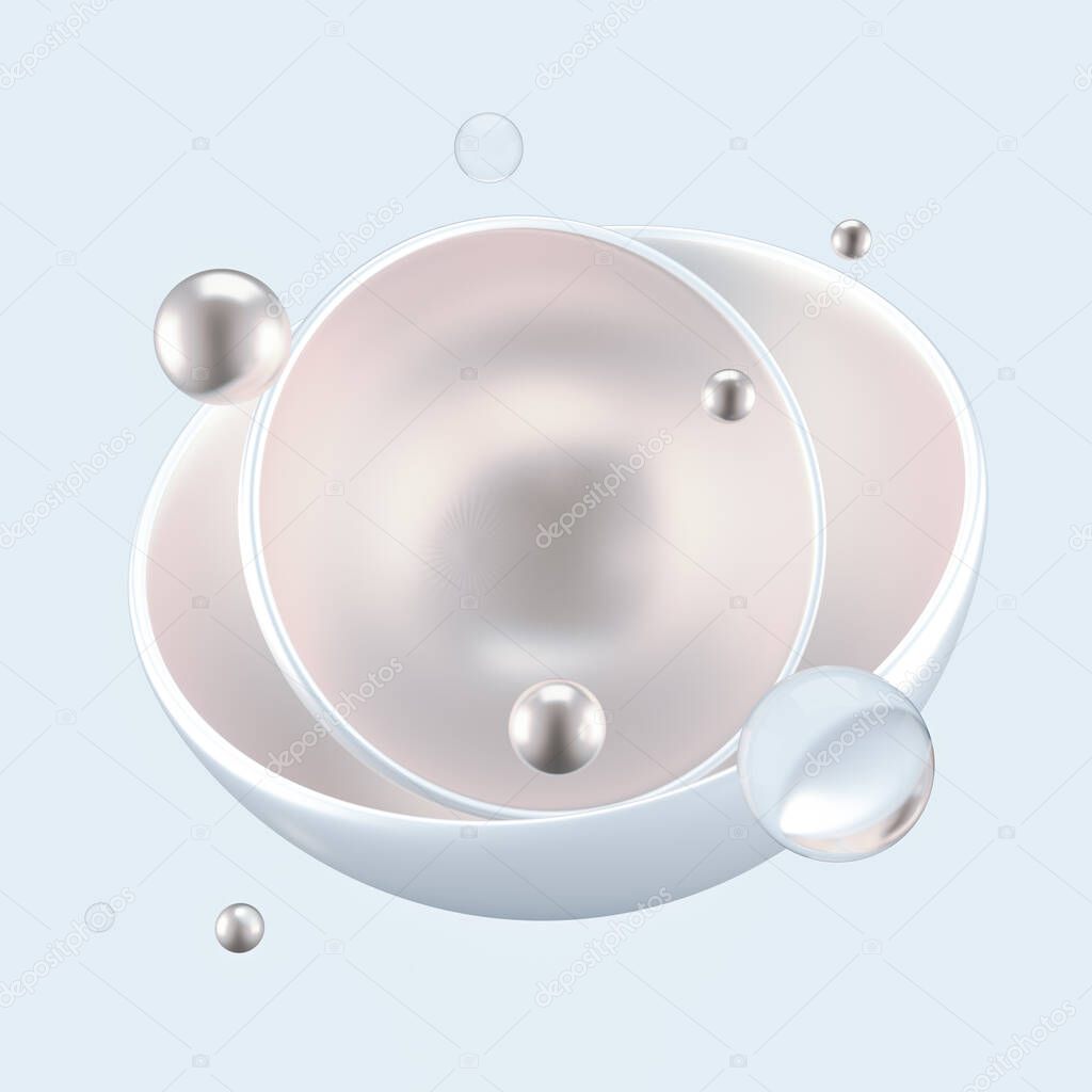 Abstract white background with balls, metal, gold. 3d rendering, 3d illustration.