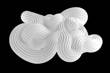 Siyah arkaplanda soyut beyaz şekil. 3d görüntüleme, 3d illüstrasyon.