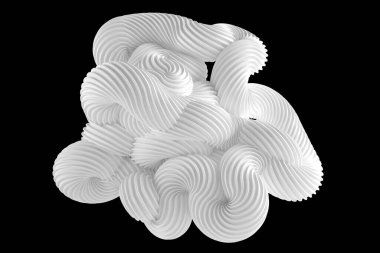 Siyah arkaplanda soyut beyaz şekil. 3d görüntüleme, 3d illüstrasyon.