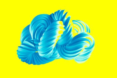 Sarı arka planda soyut turkuaz şekil. 3d görüntüleme, 3d illüstrasyon.