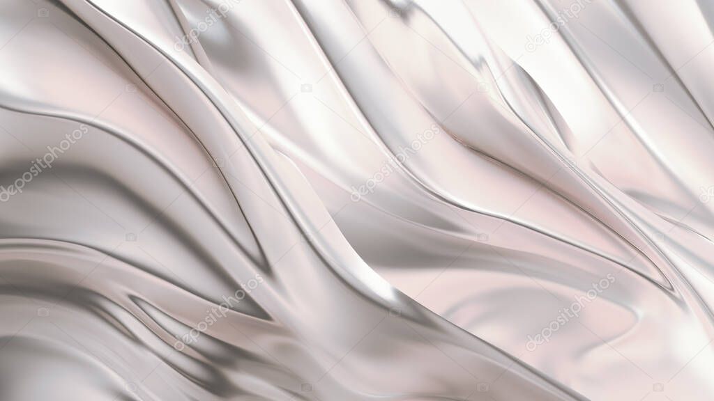 Luxurious silver background with satin drapery. 3d rendering, 3d illustration.