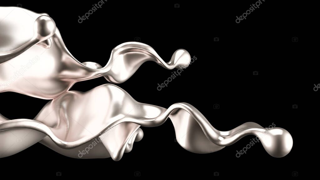 Luxury silver splash of liquid. 3d rendering, 3d illustration.