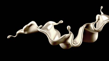 Gümüş kaplama sıvı siyah arka plan. 3d görüntüleme, 3d illüstrasyon.