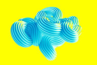 Sarı arka planda soyut turkuaz şekil. 3d görüntüleme, 3d illüstrasyon.