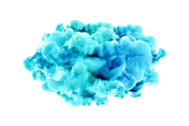 Beyaz arka planda turkuaz duman. 3d görüntüleme, 3d illüstrasyon.