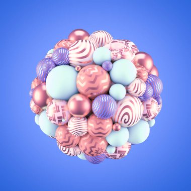 Neşeli, pozitif, parlak, topları olan pastel bir arka plan. 3d görüntüleme, 3d illüstrasyon.