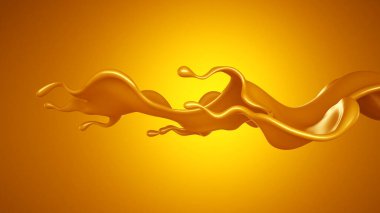 Parlak sarı arkaplan ve biraz karamel. 3d görüntüleme, 3d illüstrasyon.