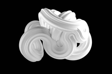 Siyah arkaplanda soyut beyaz şekil. 3d görüntüleme, 3d illüstrasyon.