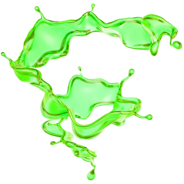Une Éclaboussure Liquide Vert Transparent Sur Fond Blanc Rendu Illustration — Photo