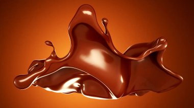Kahverengi arka planda bir damla çikolata. 3d görüntüleme, 3d illüstrasyon.