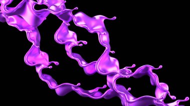 Mor sıçrama sıvısı siyah arka plan. 3d görüntüleme, 3d illüstrasyon.