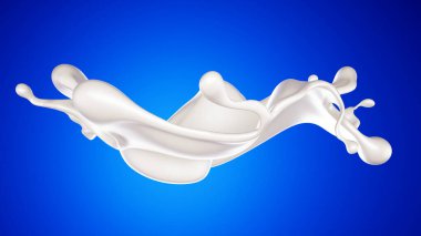 Mavi arka planda bir tutam süt. 3d görüntüleme, 3d illüstrasyon.