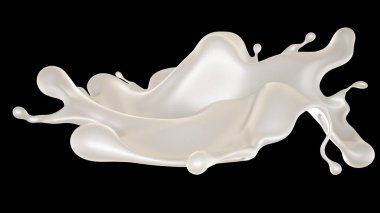Siyah arka planda bir damla süt. 3d görüntüleme, 3d illüstrasyon.
